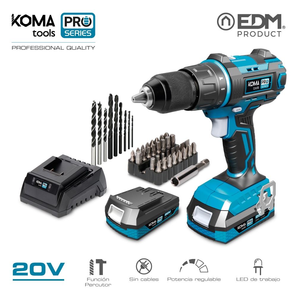 KIT AMOLADORA 20V KOMA TOOLS+BATERÍA+CARGADOR EDM REF 08760 - Macoalge BDB